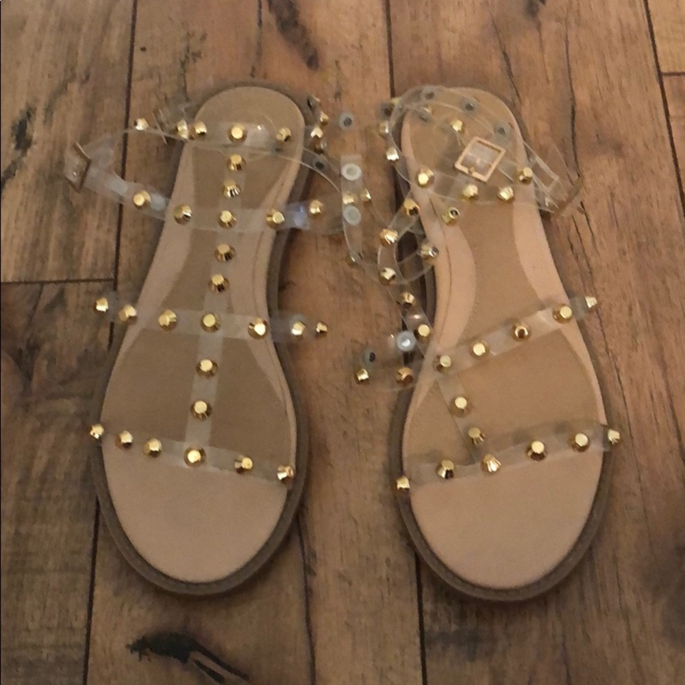 Gold Look Clear Dome Stud Gladiator Sandals